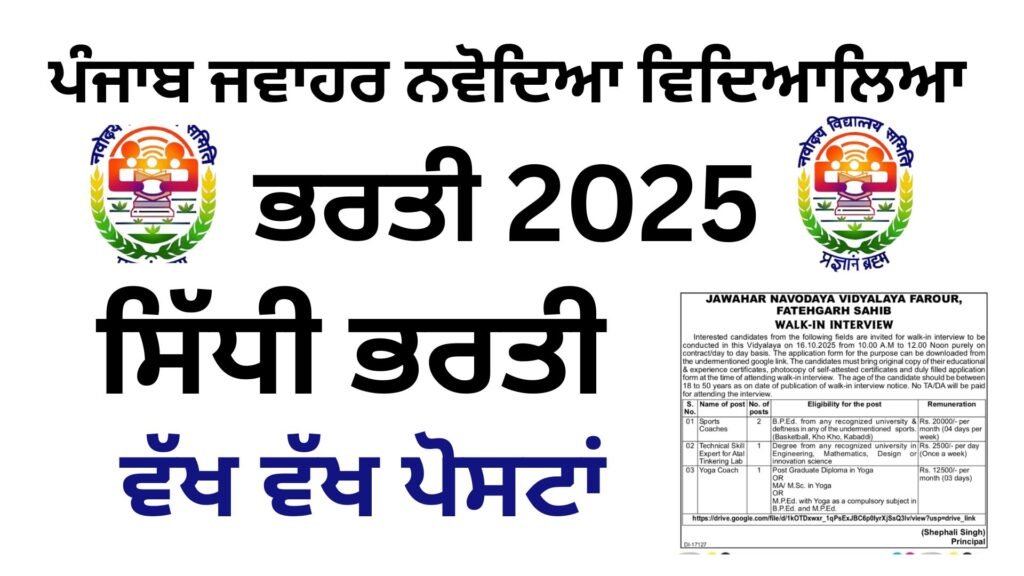 Punjab Jawahar Navodaya Vidyalaya Recruitment 2025