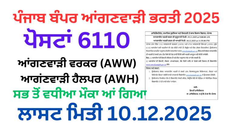 Punjab Anganwadi Recruitment 2025 Apply Online